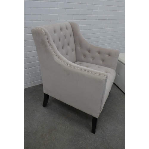 228 - Contemporary button upholstered wing chair together with an Ottoman storage box, (2)