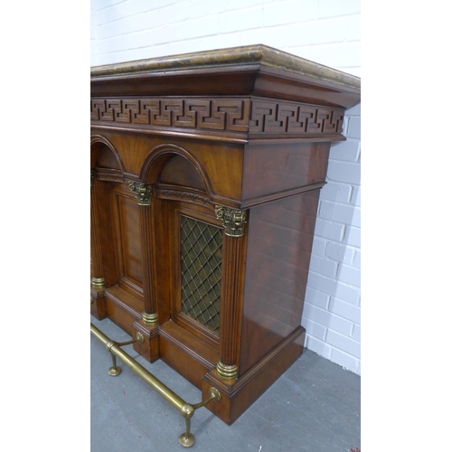 229 - 19th century style bar with marble top over a Greek key frieze, three arches and two glazed panels, ... 