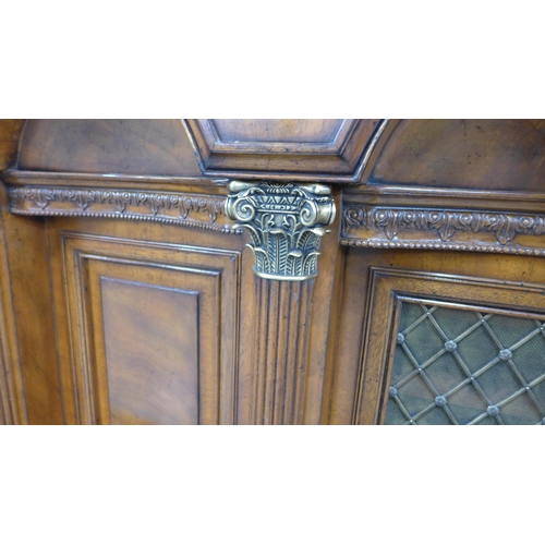 229 - 19th century style bar with marble top over a Greek key frieze, three arches and two glazed panels, ... 