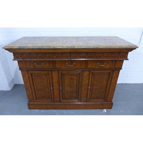 229 - 19th century style bar with marble top over a Greek key frieze, three arches and two glazed panels, ... 