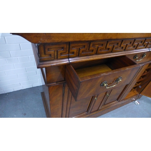 229 - 19th century style bar with marble top over a Greek key frieze, three arches and two glazed panels, ... 