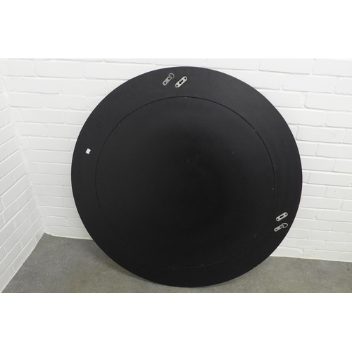 230 - Contemporary circular wall mirror with an ebonised and gilt frame, 109cm