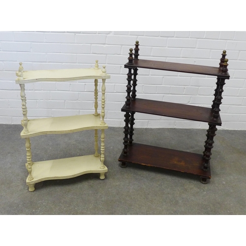 235 - Two three tier wall shelves, one set painted white, larger 74 x 56 x 24cm  (2)