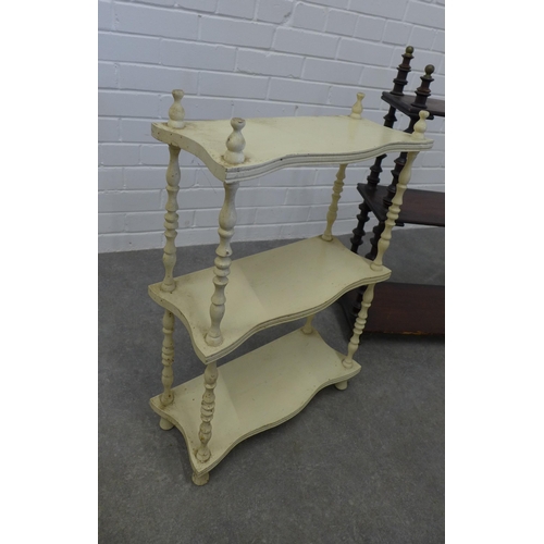 235 - Two three tier wall shelves, one set painted white, larger 74 x 56 x 24cm  (2)