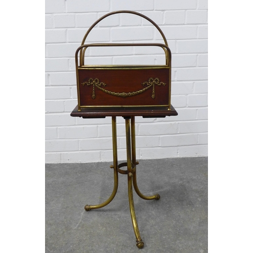 237 - Edwardian mahogany and brass floor standing magazine / newspaper rack, 76 x 36 x 29cm