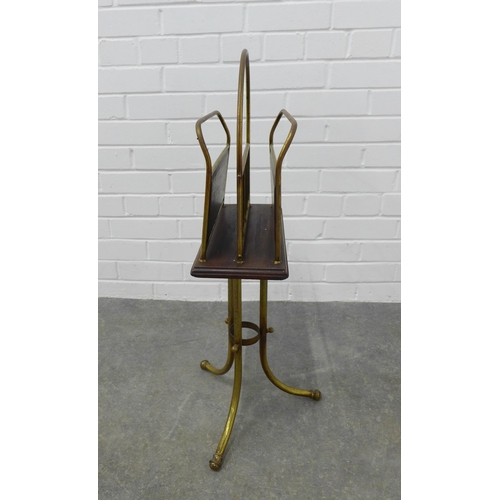 237 - Edwardian mahogany and brass floor standing magazine / newspaper rack, 76 x 36 x 29cm