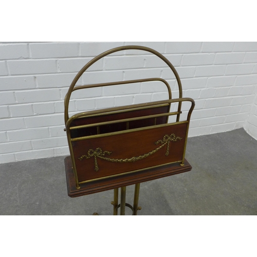 237 - Edwardian mahogany and brass floor standing magazine / newspaper rack, 76 x 36 x 29cm