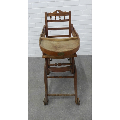 238 - Early 20th century child's high chair, retailed by Alex Muir, Edinburgh.  94 x 41 x 57cm