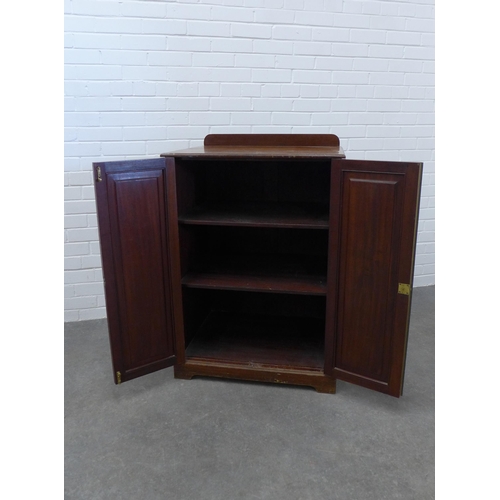 240 - Edwardian mahogany and inlaid cupboard with two doors and shelved interior, 103 x 69 x 55cm