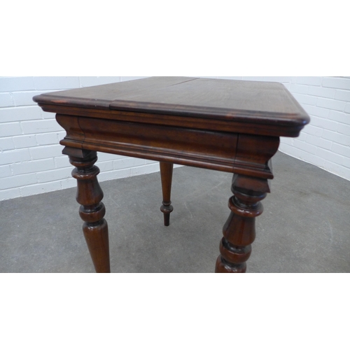 241 - Late 19th century mahogany table with a rectangular top over a single cushion fronted drawer, raised... 