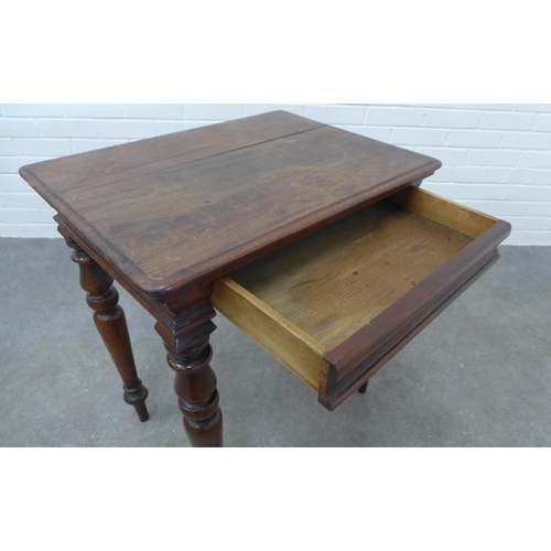 241 - Late 19th century mahogany table with a rectangular top over a single cushion fronted drawer, raised... 