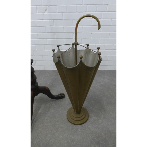 244 - Early 20th century brass umbrella / stick stand, 72 x 30cm, an Edwardian brass magazine rack and a m... 