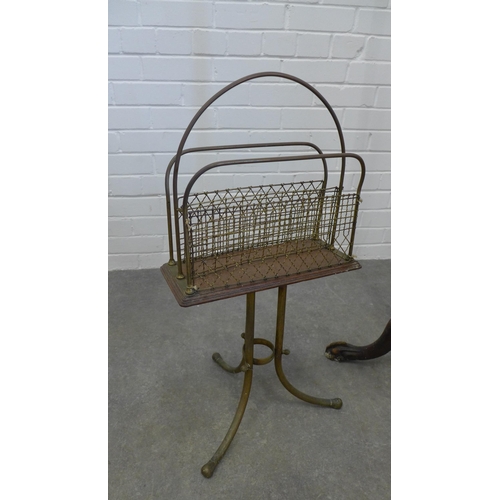 244 - Early 20th century brass umbrella / stick stand, 72 x 30cm, an Edwardian brass magazine rack and a m... 