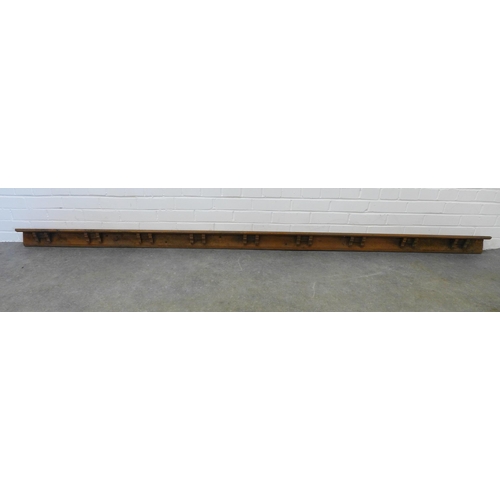 245 - Architectural oak / pine long shelf / rack, 285cm long