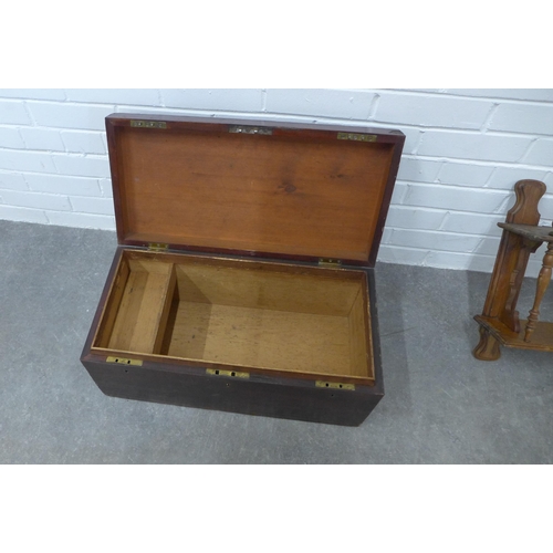 246 - Victorian mahogany storage box, 26 x 61 x 30cm, pine wall shelves and another set (3)