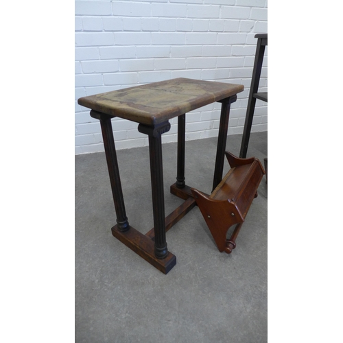 249 - Edwardian occasional table and two side tables together with four various wall hanging shelves / bra... 