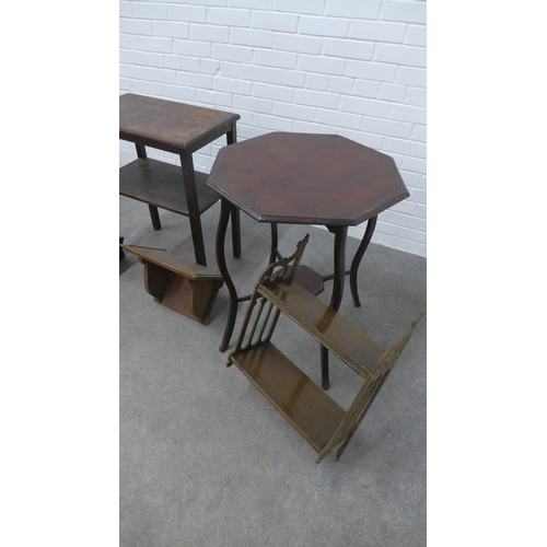 249 - Edwardian occasional table and two side tables together with four various wall hanging shelves / bra... 