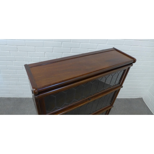 251 - Globe Wernicke mahogany sectional bookcase with three leaded glass panels, 114 x 87 x 28cm