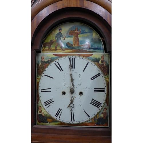 255 - 19th century mahogany longcase clock with a carved arched top over a painted dial inscribed Winters,... 