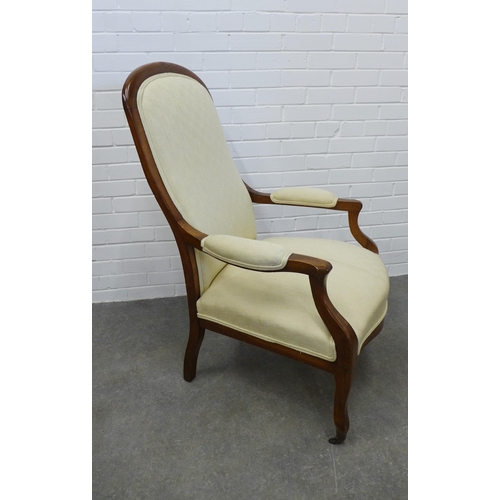 258 - Pair of American walnut open armchairs with cream upholstered back, arms and seat, 107 x 65 x 50cm (... 