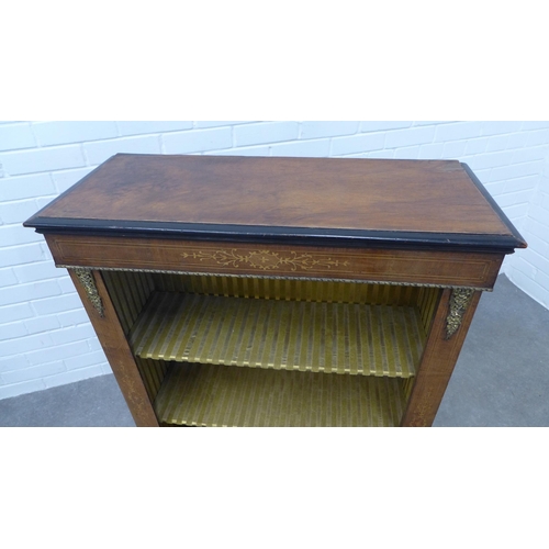 259 - 19th century walnut and ebonised bookcase with inlaid and gilt metal mounts, the interior velvet lin... 