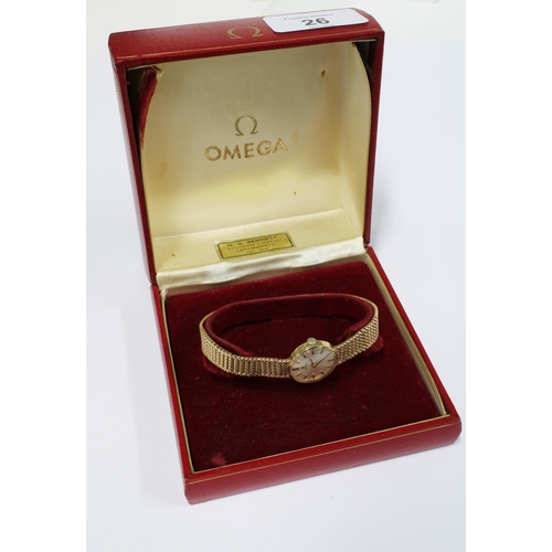 26 - Lady's vintage Omega wrist watch on a 9ct gold textured bracelet strap, London 1965, with Omega box