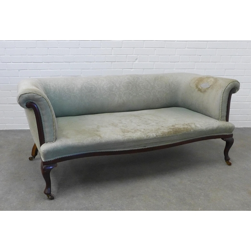 263 - Victorian mahogany framed two seater settee with upholstered back, arms and seat, on cabriole legs 6... 