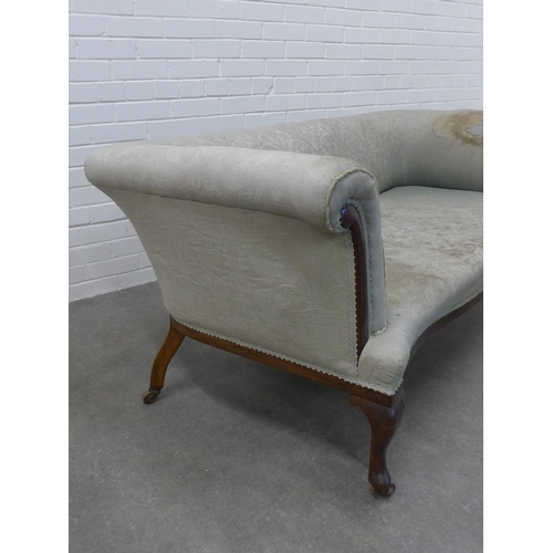 263 - Victorian mahogany framed two seater settee with upholstered back, arms and seat, on cabriole legs 6... 