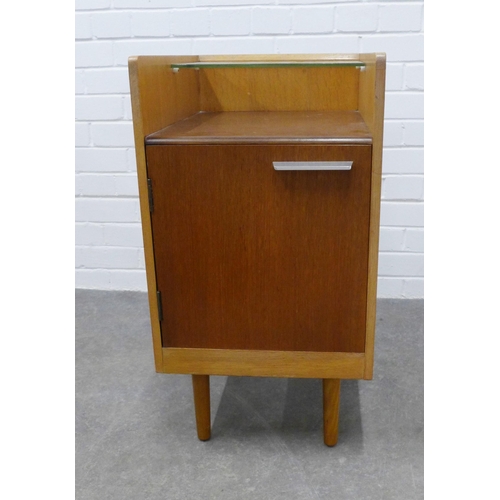 276 - Mid Century Stag bedside cabinet, teak, with brushed steel handle, glass shelf, 70 x 37 x 45cm