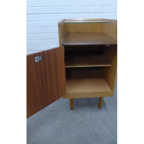 276 - Mid Century Stag bedside cabinet, teak, with brushed steel handle, glass shelf, 70 x 37 x 45cm