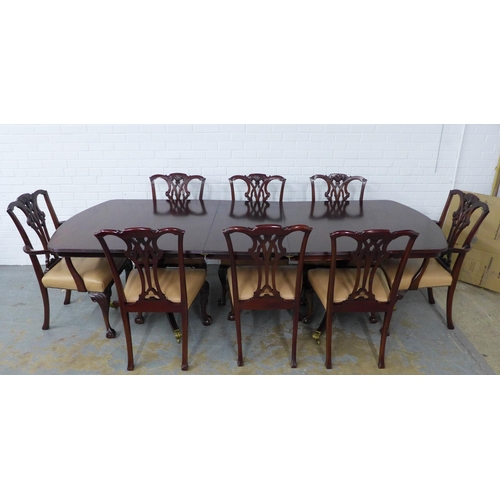 285 - Reproduction mahogany dining set with twin pedestal table and set of eight Chippendale style chairs ... 