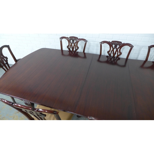 285 - Reproduction mahogany dining set with twin pedestal table and set of eight Chippendale style chairs ... 