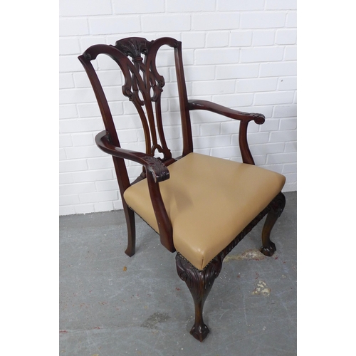 285 - Reproduction mahogany dining set with twin pedestal table and set of eight Chippendale style chairs ... 