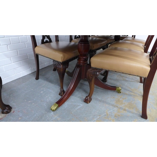 285 - Reproduction mahogany dining set with twin pedestal table and set of eight Chippendale style chairs ... 