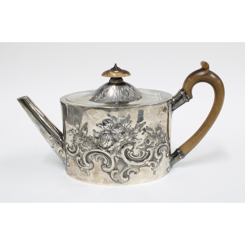 30 - George III silver teapot,  Charles Chesterman II, London 1794, with chased repoussé pattern and cart... 