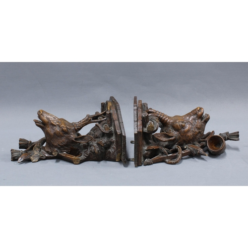 302 - Pair of finely carved Black Forest deer head wall bracket / shelves (2) (a/f)