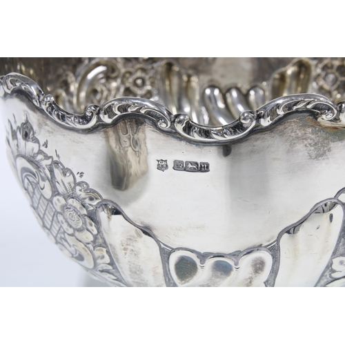 31 - Edwardian silver pedestal punch bowl, half-fluted and chased with flowers and scrolling foliage, Coo... 