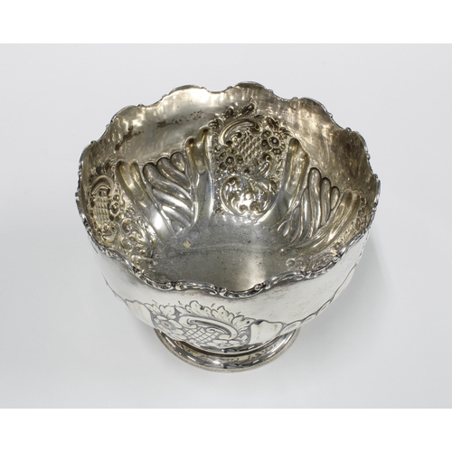 31 - Edwardian silver pedestal punch bowl, half-fluted and chased with flowers and scrolling foliage, Coo... 