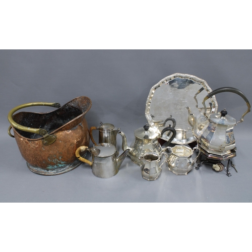 314 - Quantity of Epns wares to include a teaset with spirit kettle, tray and jugs, etc together with a co... 