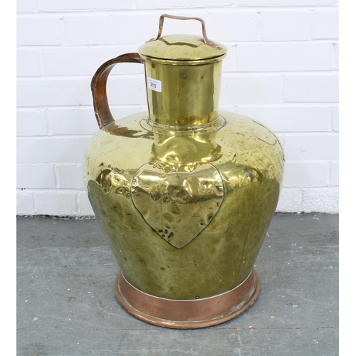 315 - Large brass and copper jug / ewer, with side handle and removable cover