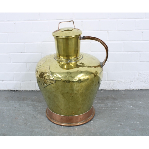 315 - Large brass and copper jug / ewer, with side handle and removable cover