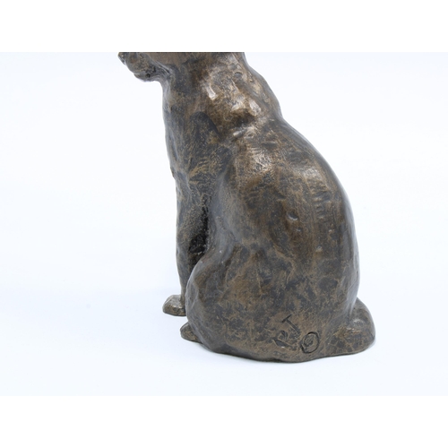 321 - Paul Jenkins (b. 1949)  bronze patinated resin model of a seated cat, impressed monogram, 14cm high ... 