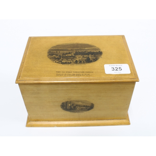 325 - Mauchline Ware tea caddy, the lid depicting Birnam from Birnam Hill, from the Athole Plantations, Du... 