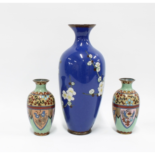 327 - Two pairs of Japanese cloisonné vases, 25cm & 12cm, (a/f) (4)