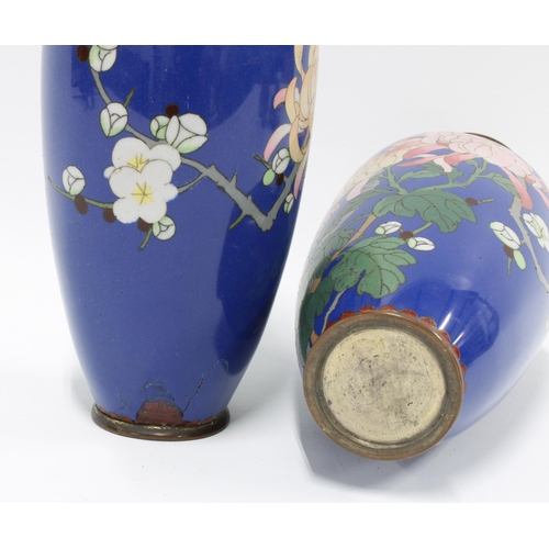 327 - Two pairs of Japanese cloisonné vases, 25cm & 12cm, (a/f) (4)