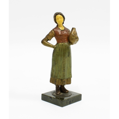 331 - Small cold painted figure of an Art Deco girl, on square hardstone base, 12cm