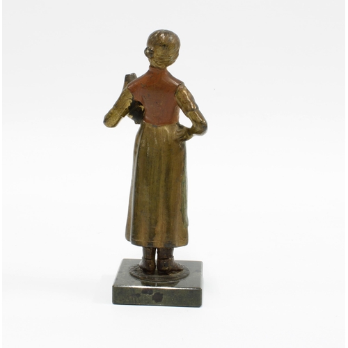 331 - Small cold painted figure of an Art Deco girl, on square hardstone base, 12cm