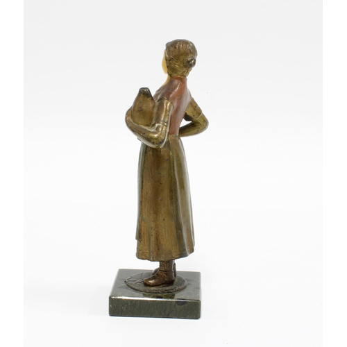 331 - Small cold painted figure of an Art Deco girl, on square hardstone base, 12cm