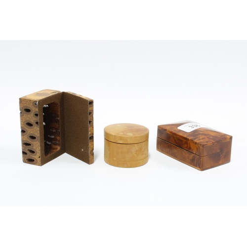 336 - Three wooden boxes to include Banksia Nut and walnut, largest 8.5cm (3)