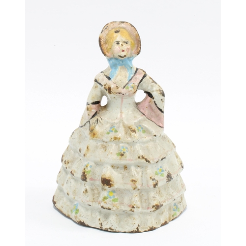 338 - Early 20th century cast iron Southern Belle figure / doorstop, 13cm